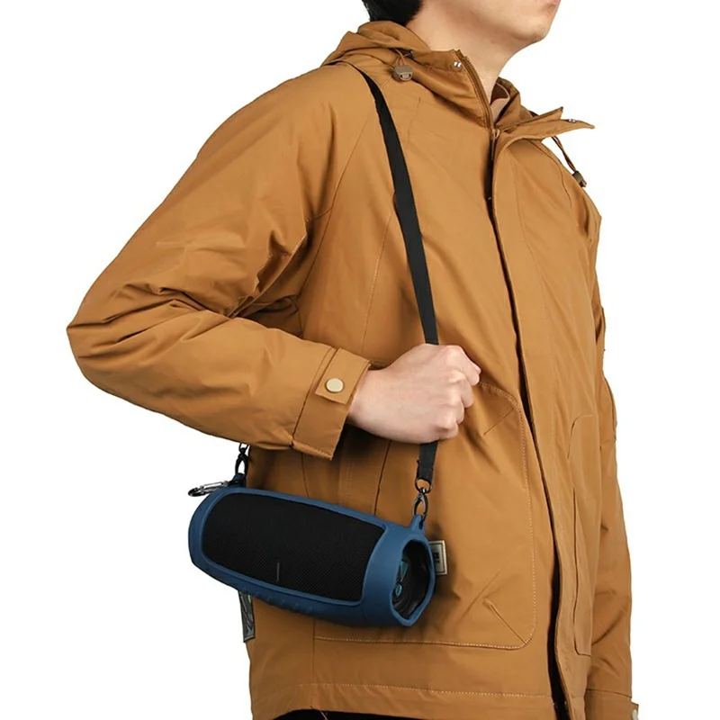 Silicone Portable Case for JBL Charge 6 Bluetooth-compatible Speaker Soft TPU Protective Cover with Strap Carabiner - Navy Blue