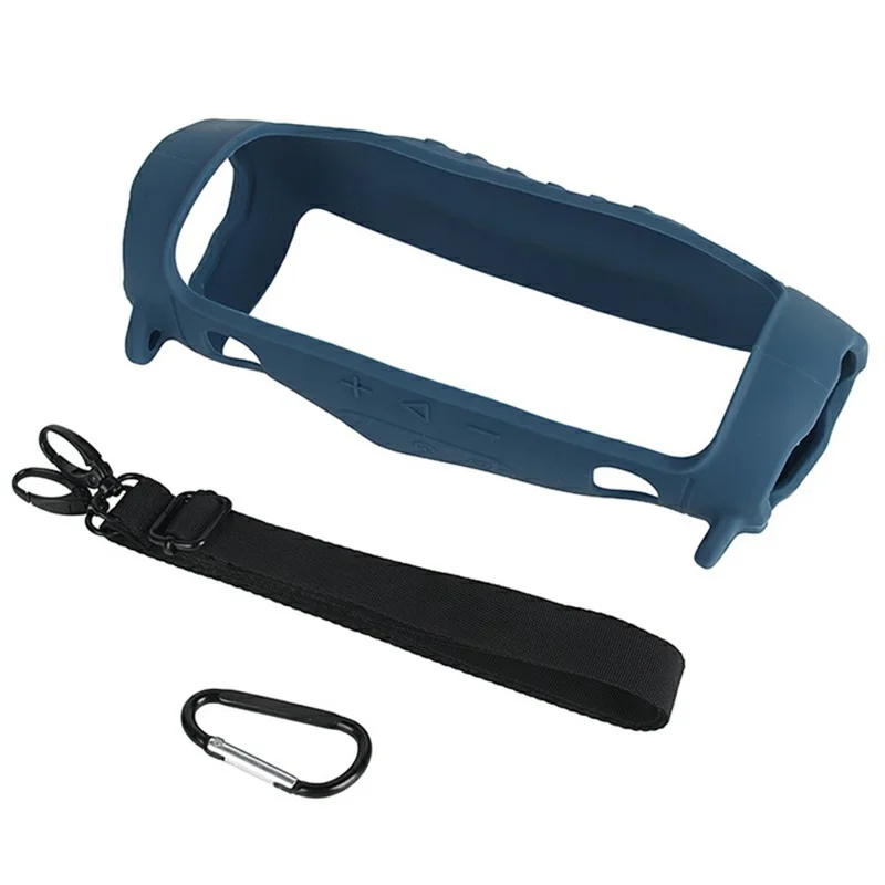 Silicone Portable Case for JBL Charge 6 Bluetooth-compatible Speaker Soft TPU Protective Cover with Strap Carabiner - Navy Blue
