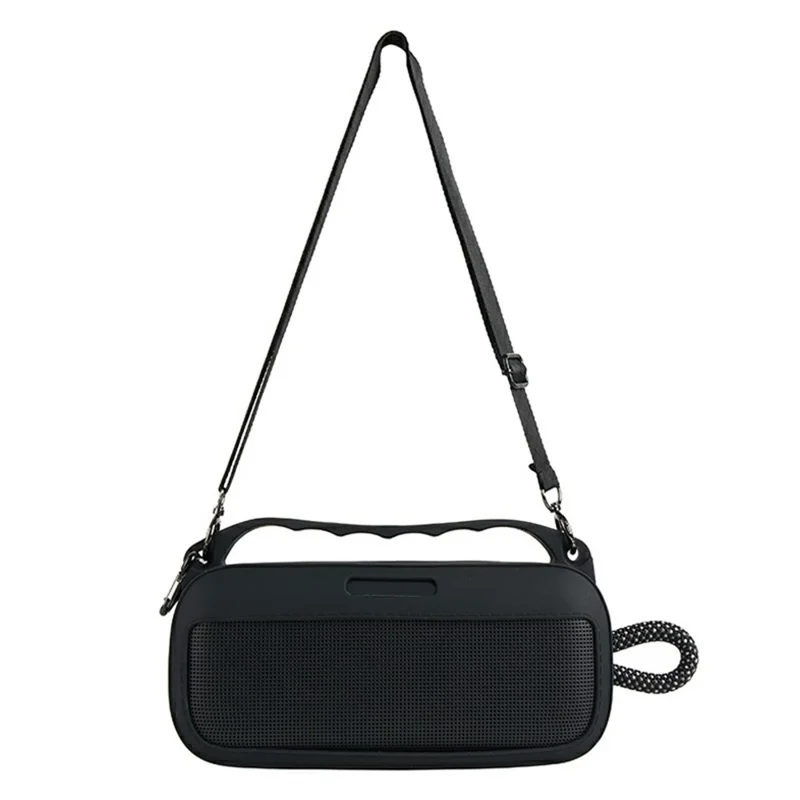 Silicone Case for Bose SoundLink Plus Speaker Dustproof Shockproof Portable Protective Cover with Carabiner Shoulder Strap - Black