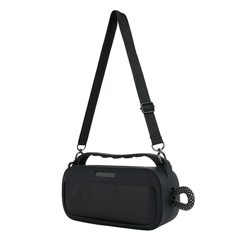Silicone Case for Bose SoundLink Plus Speaker Dustproof Shockproof Portable Protective Cover with Carabiner Shoulder Strap - Black
