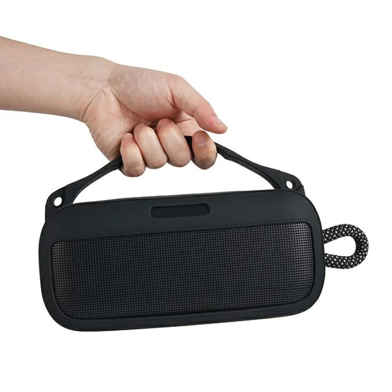 Silicone Case for Bose SoundLink Plus Speaker Dustproof Shockproof Portable Protective Cover with Carabiner Shoulder Strap - Black