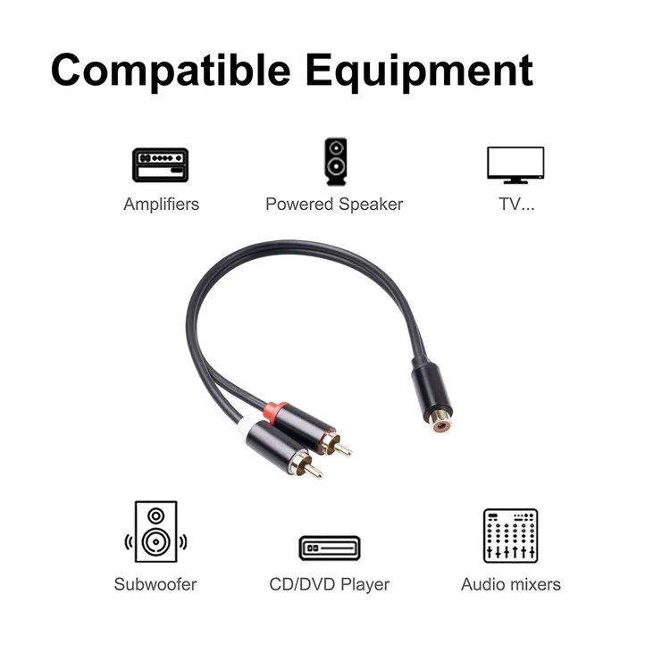 RCA Fêmea a Dupla 2-RCA Adaptador Estéreo Splitter Y Cabo de Áudio