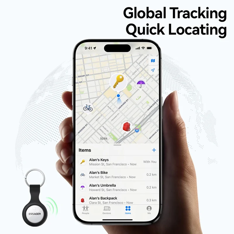 ESSAGER Smart Tag Tracker Anti-Lost Device Keys Bags Locator Compatible with Find My App - Black