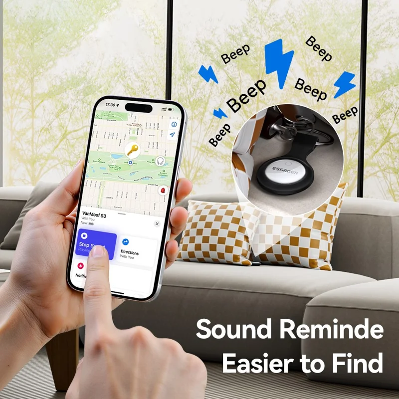 ESSAGER Smart Tag Tracker Anti-Lost Device Keys Bags Locator Compatible with Find My App - Black
