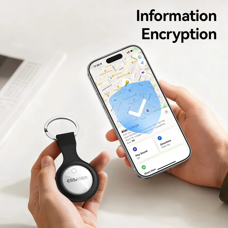 ESSAGER Smart Tag Tracker Anti-Lost Device Keys Bags Locator Compatible with Find My App - Black