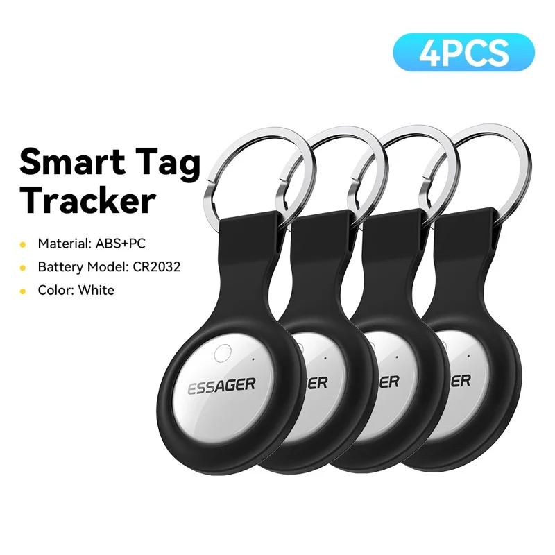 ESSAGER 4Pcs Smart Tag Tracker Anti-Lost Device Keys Bags Locator Compatible with Find My App - Black