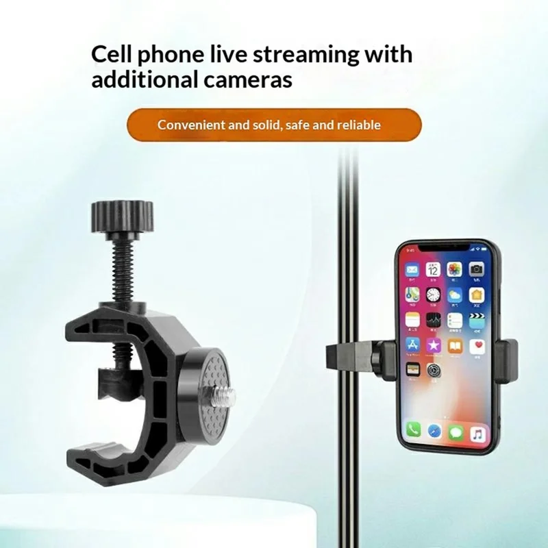 K031 Pole Mount Extension Phone Holder C-Clamp Bracket for Live Streaming Video Recording - Black