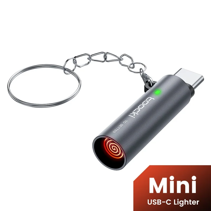 Briquet électronique mini TOOCKI TG15 à bobine en tungstène, sans flamme, résistant au vent, portable, à souffler, USB-C