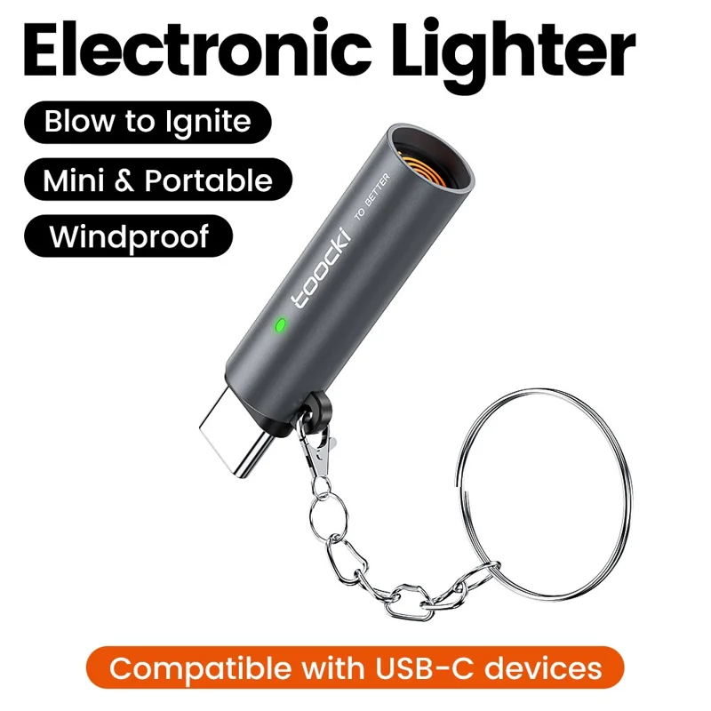 Briquet électronique mini TOOCKI TG15 à bobine en tungstène, sans flamme, résistant au vent, portable, à souffler, USB-C