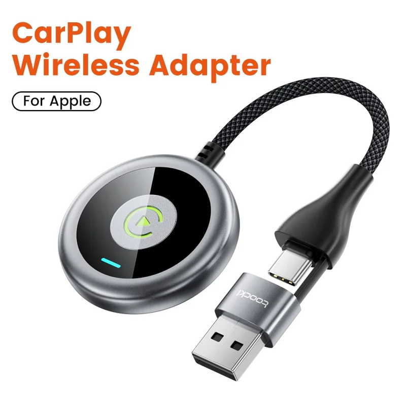 TOOCKI Wired to Wireless CarPlay Adapter USB-C to USB-A Bluetooth-compatible 5.0 Plug Play Converter