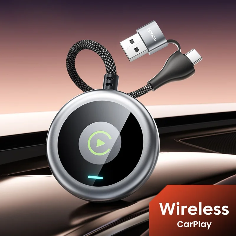 TOOCKI Wired to Wireless CarPlay Adapter USB-C to USB-A Bluetooth-compatible 5.0 Plug Play Converter