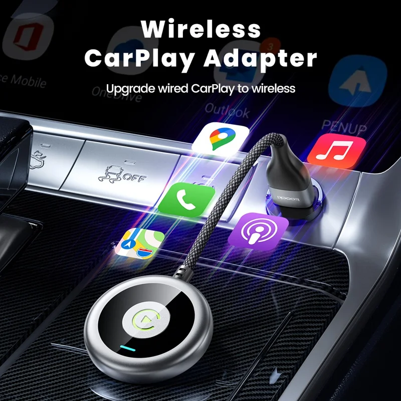 TOOCKI Wired to Wireless CarPlay Adapter USB-C to USB-A Bluetooth-compatible 5.0 Plug Play Converter