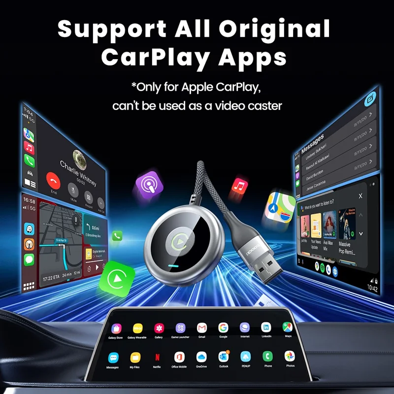 TOOCKI Wired to Wireless CarPlay Adapter USB-C to USB-A Bluetooth-compatible 5.0 Plug Play Converter