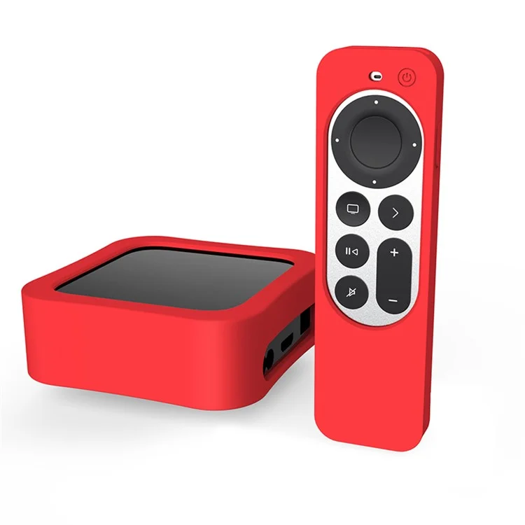 Set-top Box + Remote Controller Silicone Anti-drop Protective Covers Set for Apple TV 4K 2021 - Red