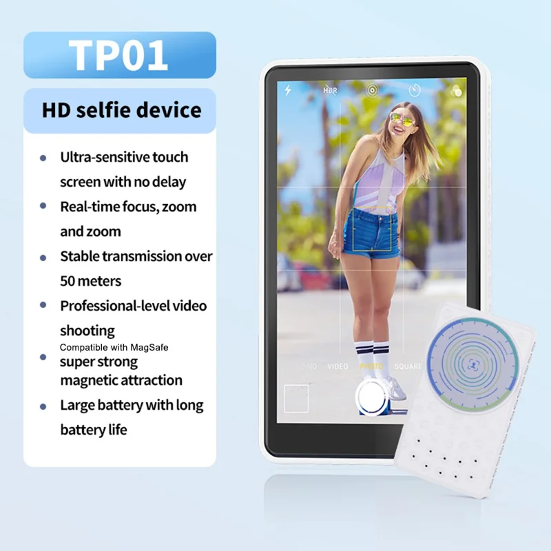 TP01 Magnetic Selfie Display Screen 4.02 Inch Touchscreen Mirror Selfie Mirroring Screen for Phone Photography