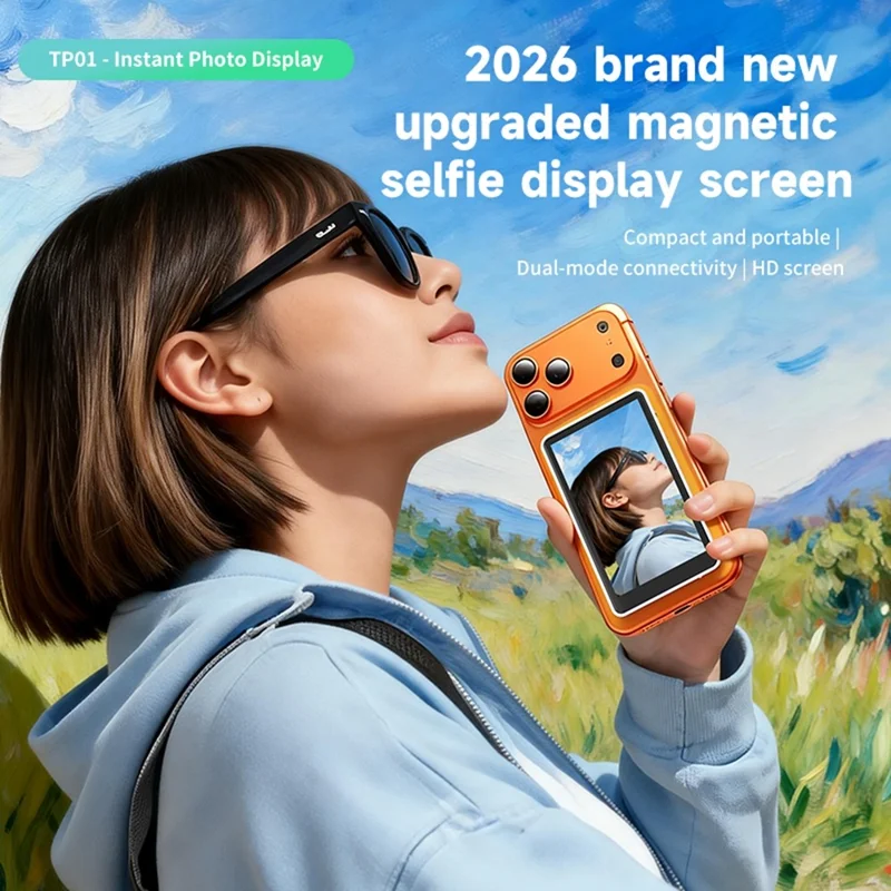 TP01 Magnetic Selfie Display Screen 4.02 Inch Touchscreen Mirror Selfie Mirroring Screen for Phone Photography