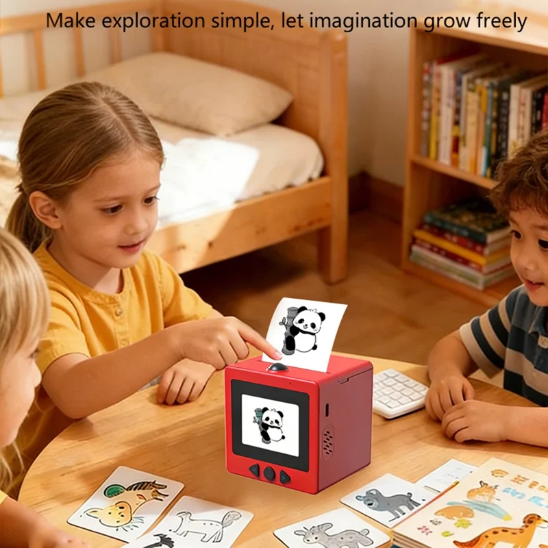 D5 2,4-Zoll-AI-Stimmen-Thermodrucker mit Bildschirm WiFi Tintenloser Drucker für Kinderbildung