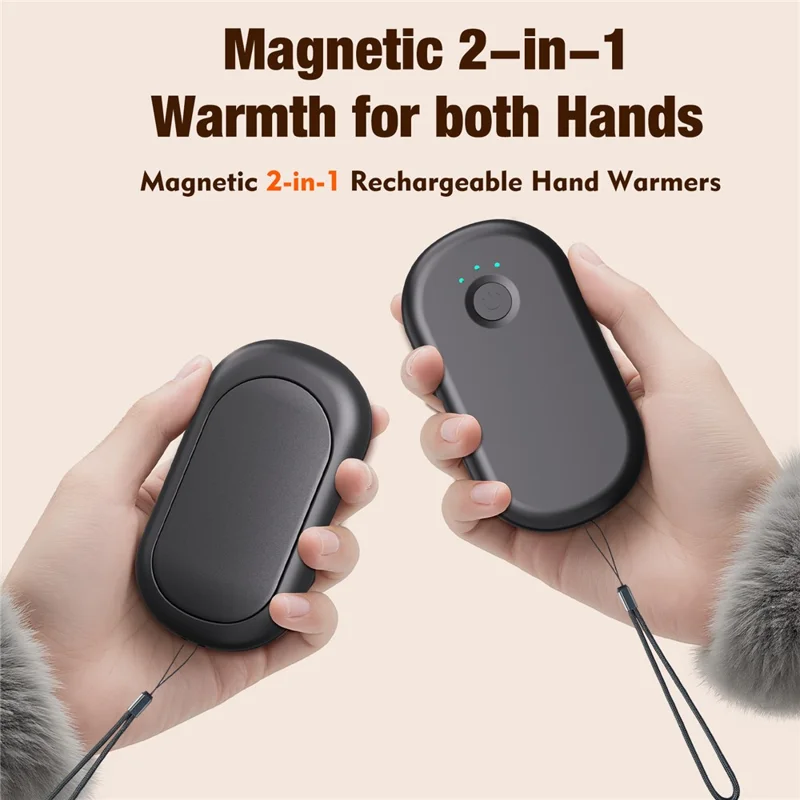 Q21 2 in 1 Magnetic Hand Warmers 3 Level Temperature Rechargeable Pocket Heater for Winter, 2000mAh x 2 - Black