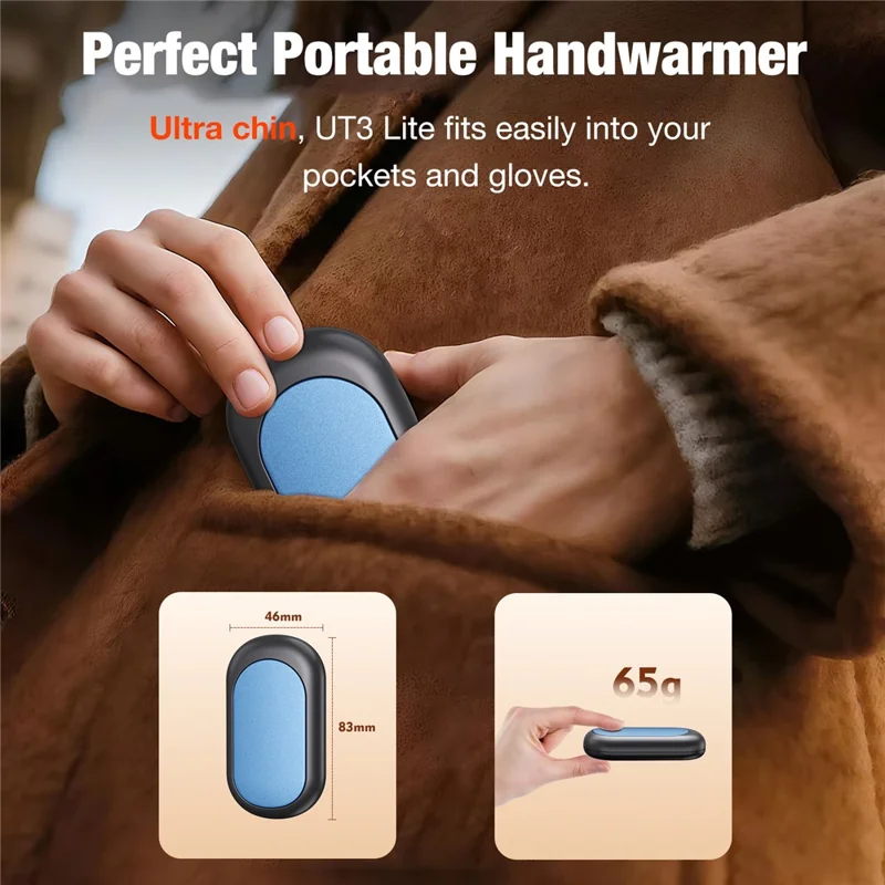 Q21 2 in 1 Magnetic Hand Warmers 3 Level Temperature Rechargeable Pocket Heater for Winter, 2000mAh x 2 - Black