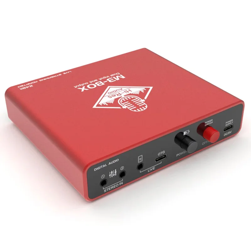 M3-box Type-C Audio Adapter 24bit Digital Stereo Sound Card Live Streaming Converter für Broadcasting - Rot