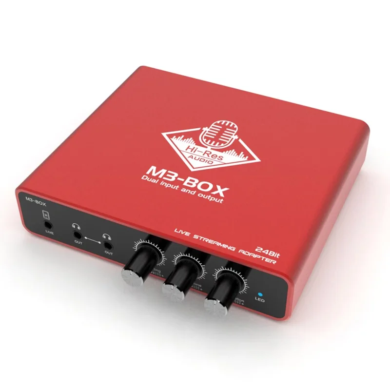 M3-box Type-C Audio Adapter 24bit Digital Stereo Sound Card Live Streaming Converter für Broadcasting - Rot