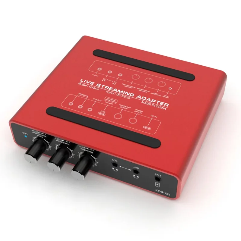 M3-box Type-C Audio Adapter 24bit Digital Stereo Sound Card Live Streaming Converter für Broadcasting - Rot