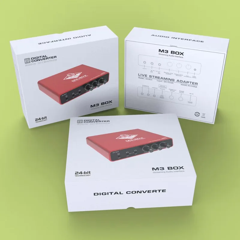 M3-box Type-C Audio Adapter 24bit Digital Stereo Sound Card Live Streaming Converter für Broadcasting - Rot