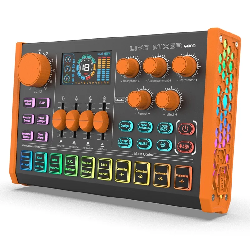 Y800 Live Sound Card Audio Mixer Portable Recording Interface Voice Changer for Computer Mobile Phone Streaming