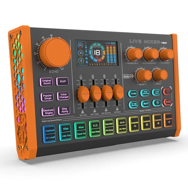 Y800 Live Sound Card Audio Mixer Portable Recording Interface Voice Changer for Computer Mobile Phone Streaming
