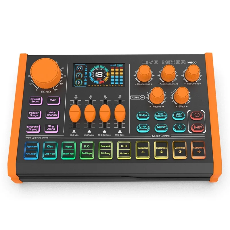 Y800 Live Sound Card Audio Mixer Portable Recording Interface Voice Changer for Computer Mobile Phone Streaming