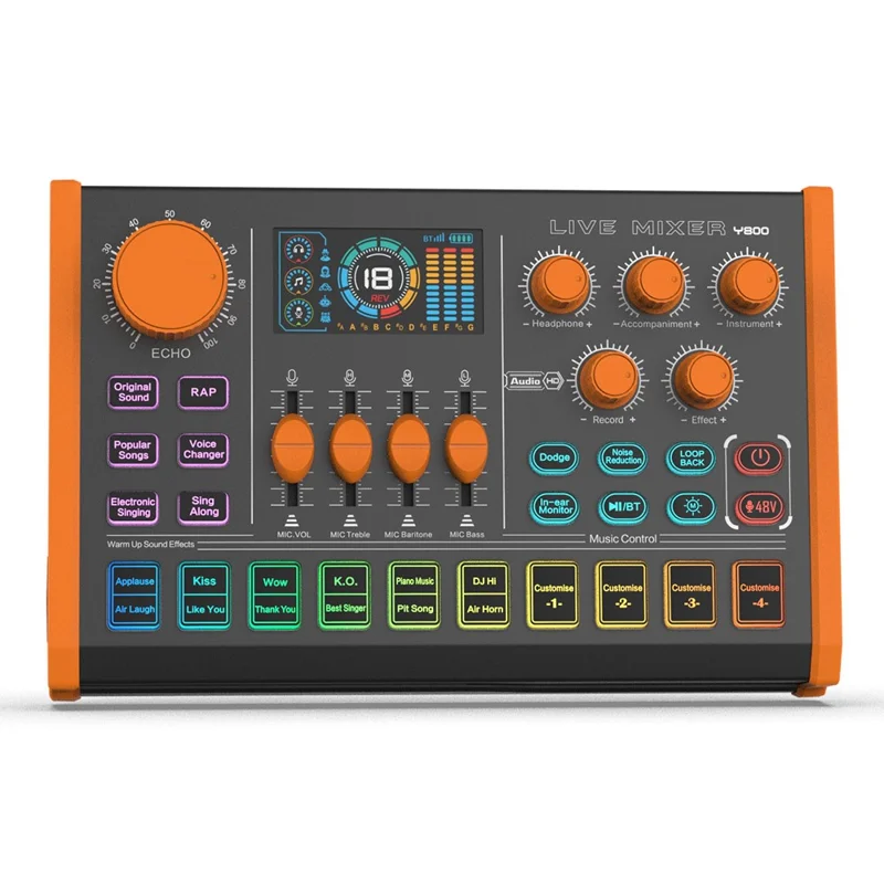Y800 Live Sound Card Audio Mixer Portable Recording Interface Voice Changer for Computer Mobile Phone Streaming
