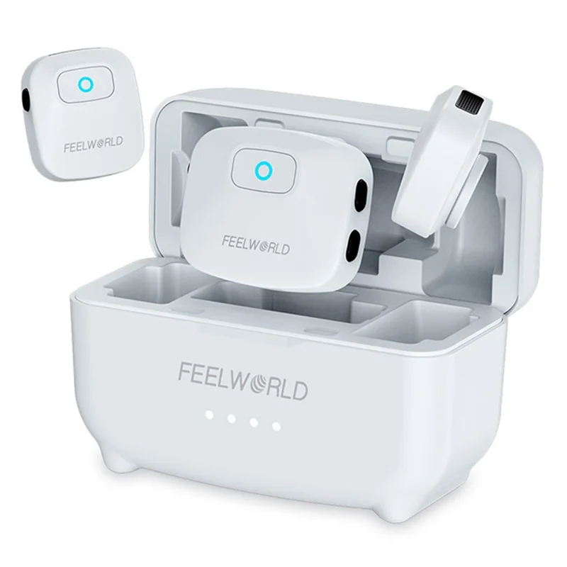 Microphone cravate sans fil FEELWORLD LM1-W avec récepteur USB-C, mini microphone avec réduction de bruit pour téléphone, caméra, PC