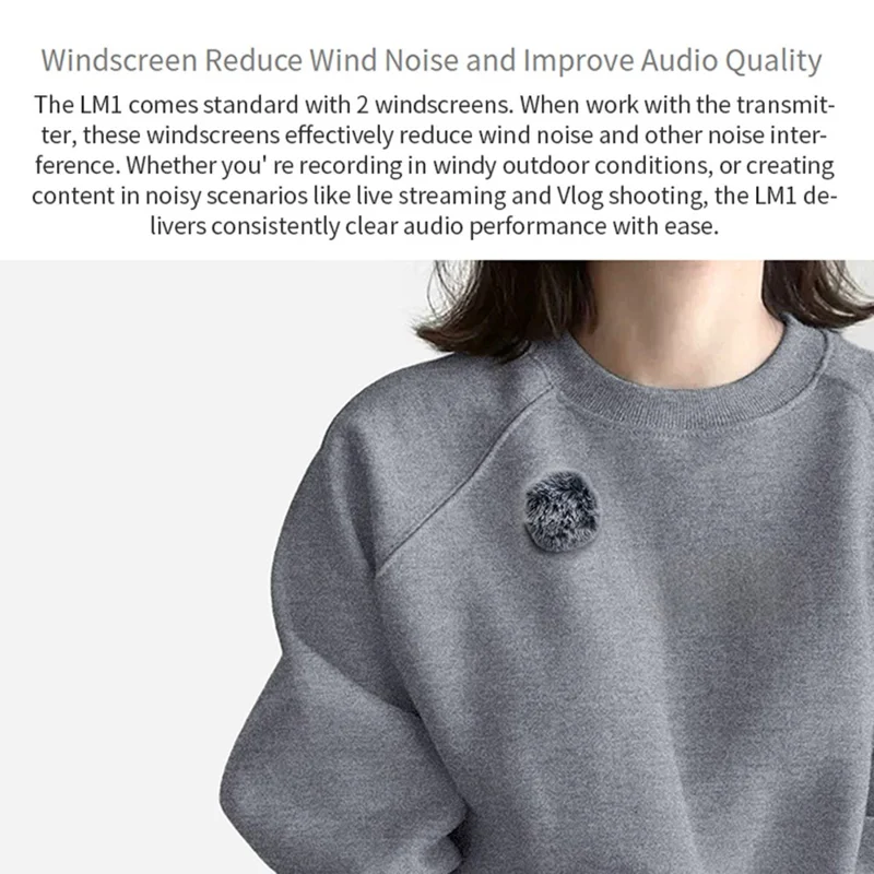 Microphone cravate sans fil FEELWORLD LM1-W avec récepteur USB-C, mini microphone avec réduction de bruit pour téléphone, caméra, PC