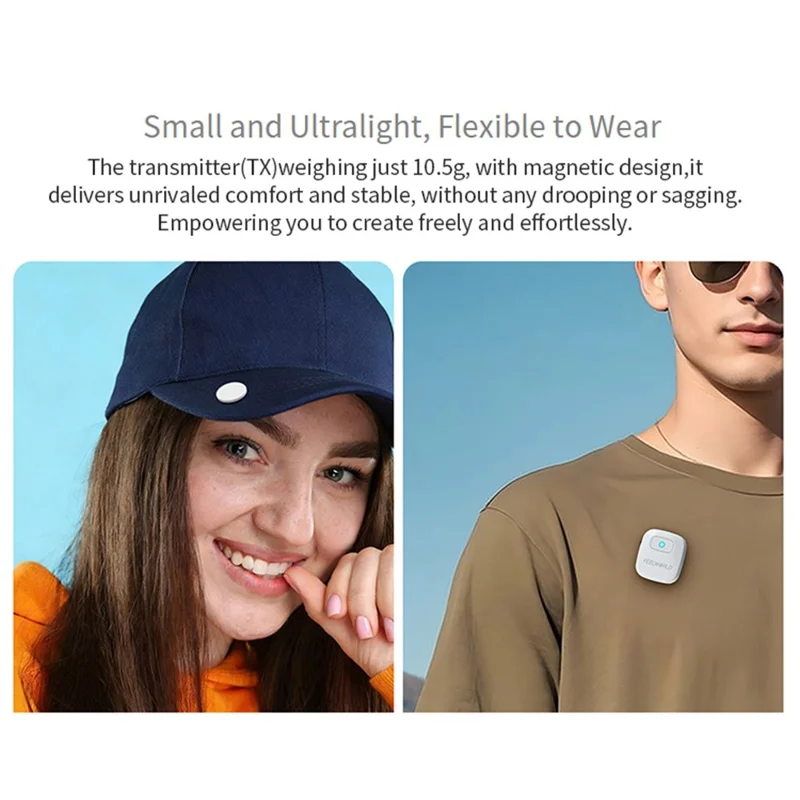 Microphone cravate sans fil FEELWORLD LM1-W avec récepteur USB-C, mini microphone avec réduction de bruit pour téléphone, caméra, PC