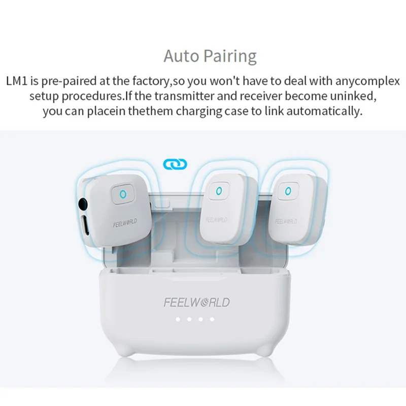 Microphone cravate sans fil FEELWORLD LM1-W avec récepteur USB-C, mini microphone avec réduction de bruit pour téléphone, caméra, PC