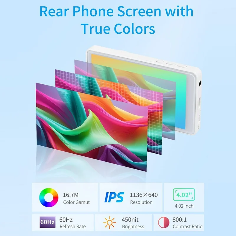 FEELWORLD MC4 4,02 inch magnetisch draadloos selfie-scherm met Bluetooth-compatibele afstandsbediening, camera beeldscherm voor vloggen, live streamen, iPhone, Android