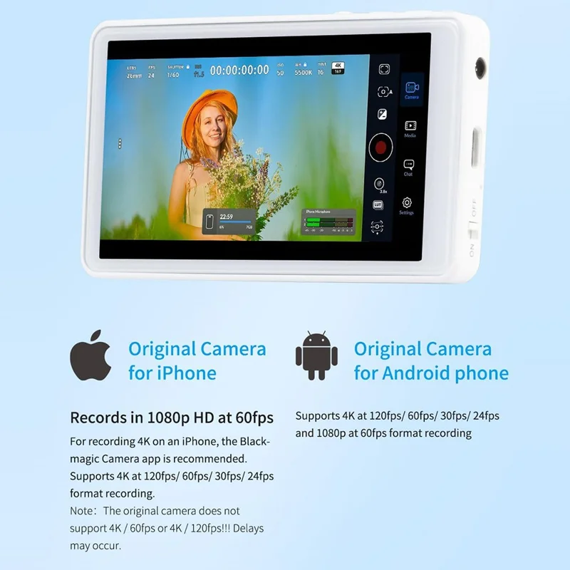 FEELWORLD MC4 4,02 inch magnetisch draadloos selfie-scherm met Bluetooth-compatibele afstandsbediening, camera beeldscherm voor vloggen, live streamen, iPhone, Android