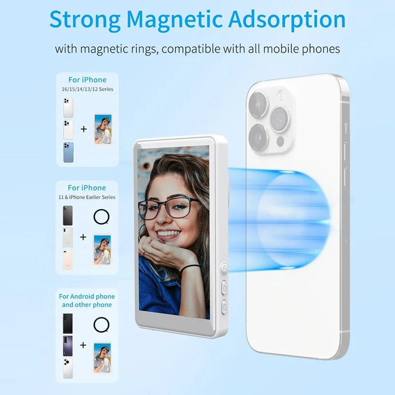 FEELWORLD MC4 4,02 inch magnetisch draadloos selfie-scherm met Bluetooth-compatibele afstandsbediening, camera beeldscherm voor vloggen, live streamen, iPhone, Android