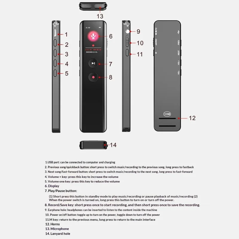 N5 32GB Digital Voice Recorder Noise Cancelling HD Audio Professional Portable Recording Device for Meetings Lectures Interviews