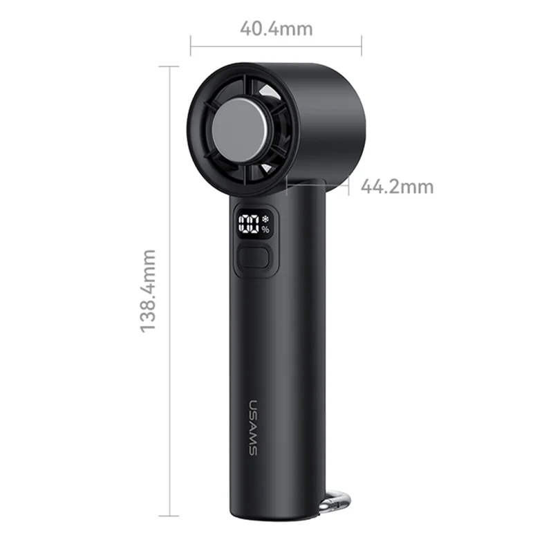 USAMS ZB361 Ice-Cooling Handheld Fan 2000mAh Digital Display 100-Speed Adjustable Fan for Outdoor - Black