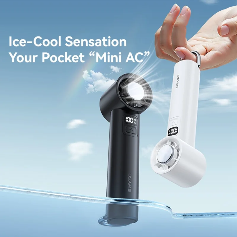 USAMS ZB361 Ice-Cooling Handheld Fan 2000mAh Digital Display 100-Speed Adjustable Fan for Outdoor - Black
