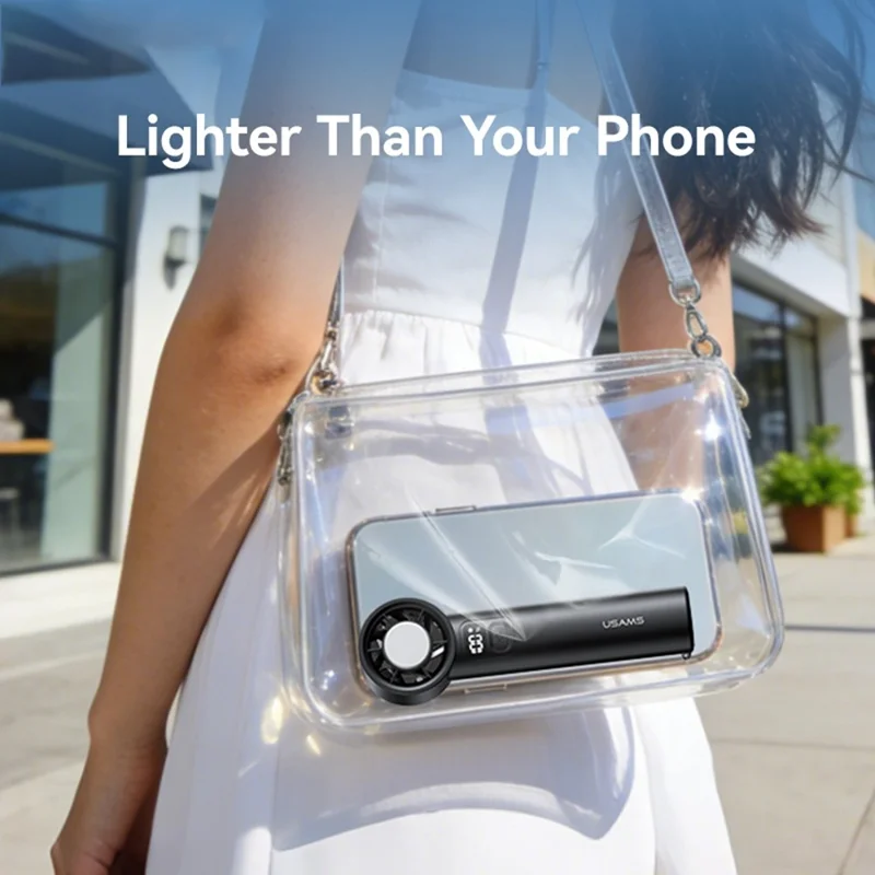 USAMS ZB361 Ice-Cooling Handheld Fan 2000mAh Digital Display 100-Speed Adjustable Fan for Outdoor - Black