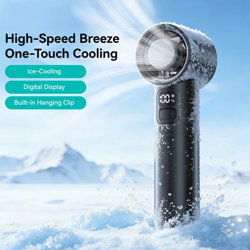USAMS ZB361 Ice-Cooling Handheld Fan 2000mAh Digital Display 100-Speed Adjustable Fan for Outdoor - Black