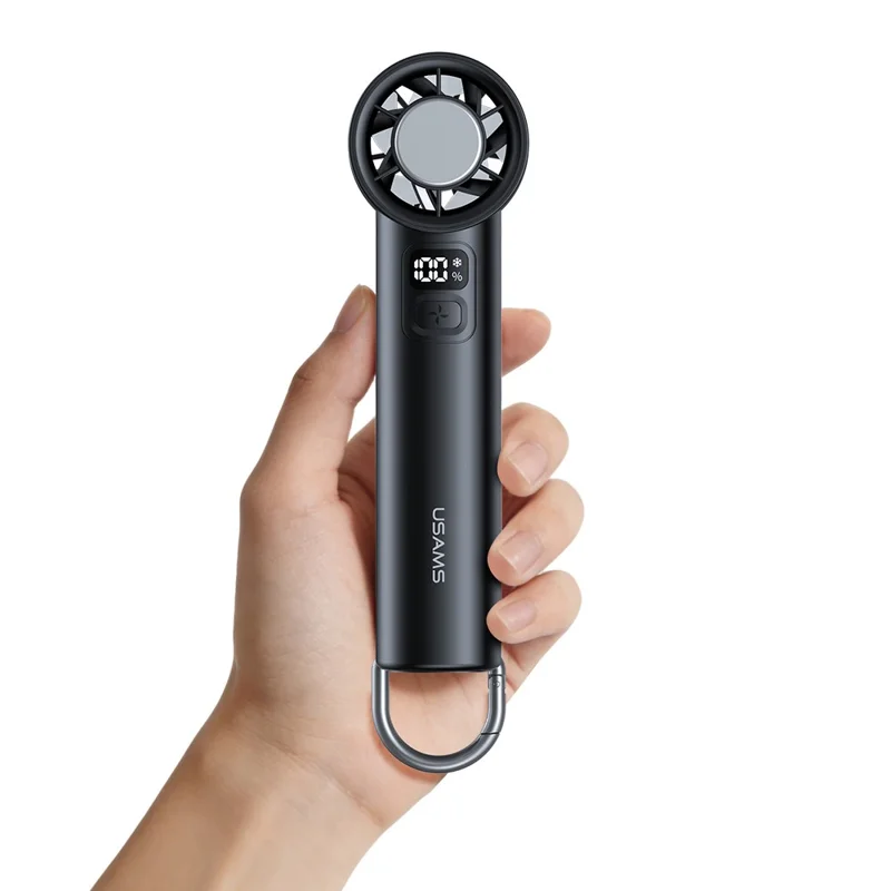 USAMS ZB361 Ice-Cooling Handheld Fan 2000mAh Digital Display 100-Speed Adjustable Fan for Outdoor - Black