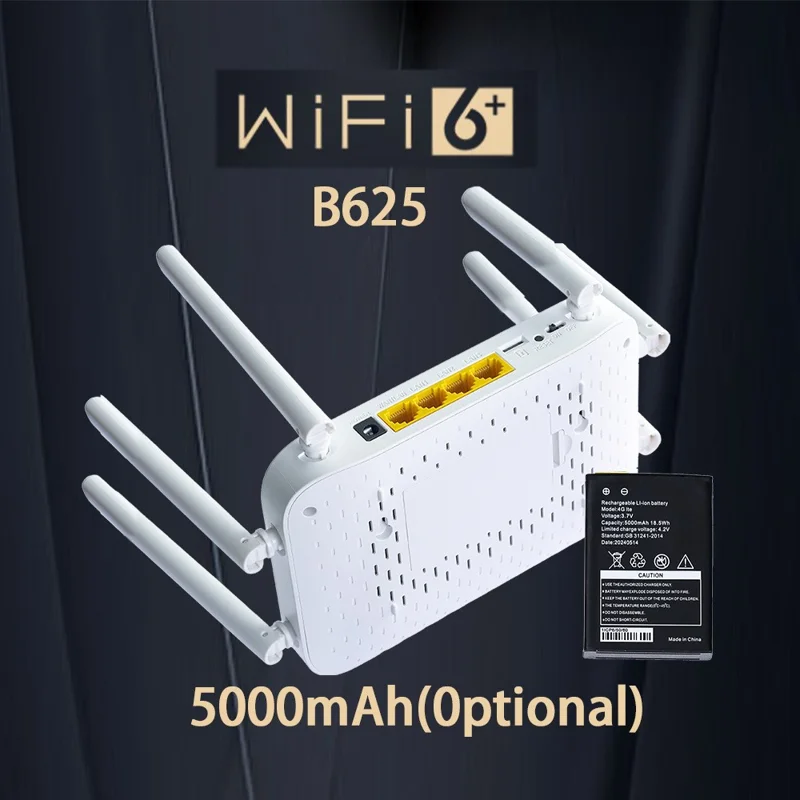 B625 4G WiFi 6 Router 300Mbps 6 Antenna 32 Devices 5000mAh Battery Wireless Router for Home Office - EU Plug