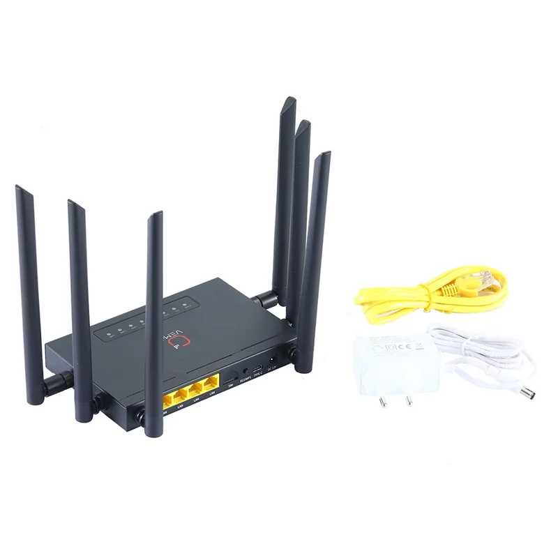 VEMO B628 4G LTE WiFi Router Cat.4 150Mbps 6 External Antennas Type-C Powered Global SIM Card Home Office Router - EU Plug