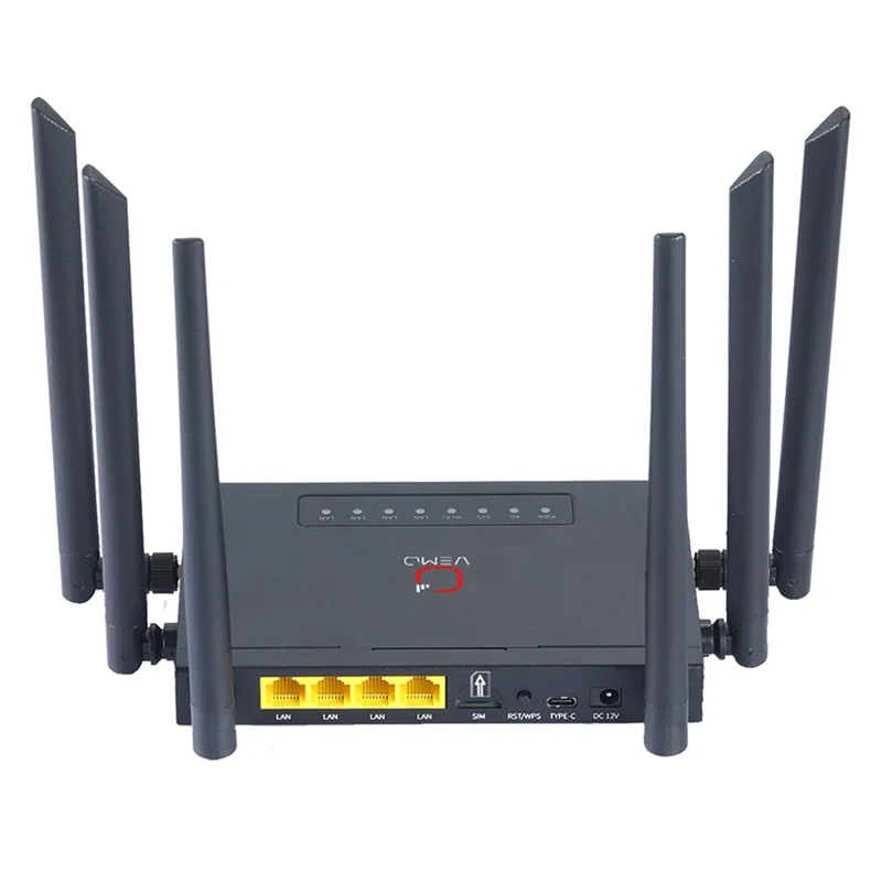 VEMO B628 4G LTE WiFi Router Cat.4 150Mbps 6 External Antennas Type-C Powered Global SIM Card Home Office Router - EU Plug