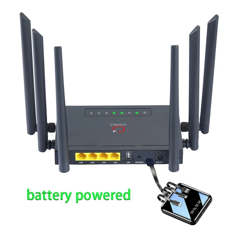 VEMO B628 4G LTE WiFi Router Cat.4 150Mbps 6 External Antennas Type-C Powered Global SIM Card Home Office Router - EU Plug
