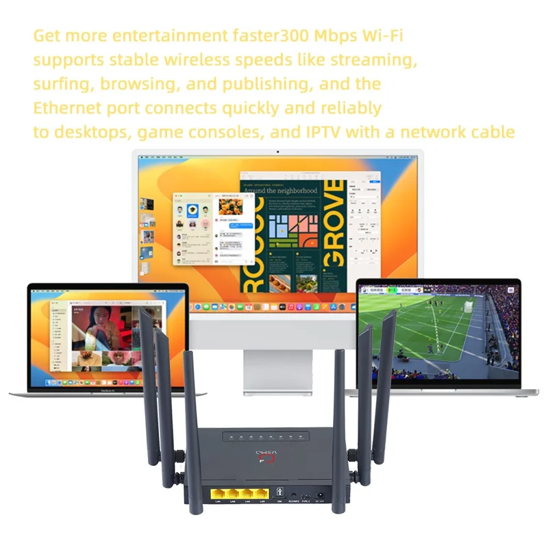 VEMO B628 4G LTE WiFi Router Cat.4 150Mbps 6 External Antennas Type-C Powered Global SIM Card Home Office Router - EU Plug