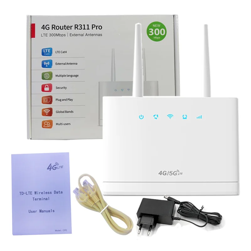 R311 Pro SIM Card WiFi Router 32 Users 300Mbps Wireless Mobile Hotspot CPE 4G LTE Router for Home Office - EU Plug